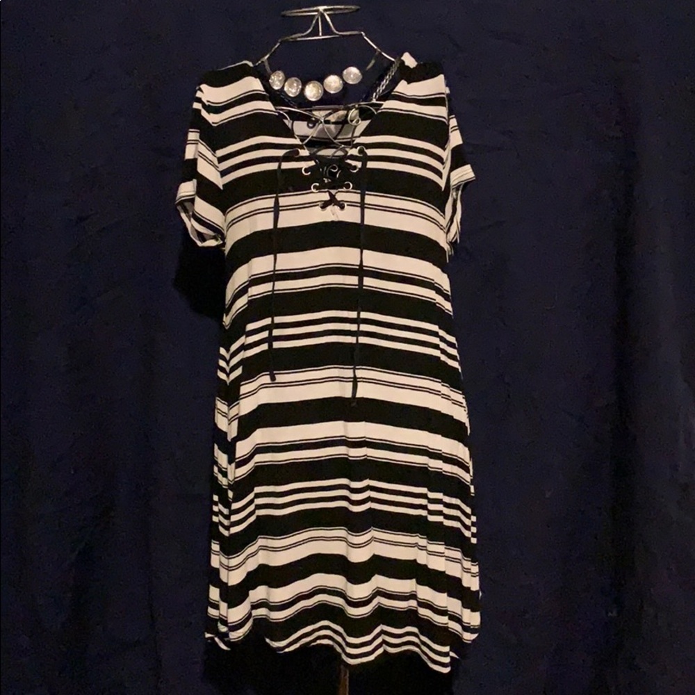 Striped lace-up top